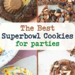 peanut butter brownie cookies, chocolate rice krispie treats, confetti cookies, twix cookies, text overlay