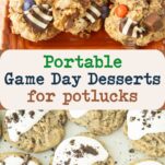 Superbowl cookies including monster cookies and Oreo topped cookies and cream cookies