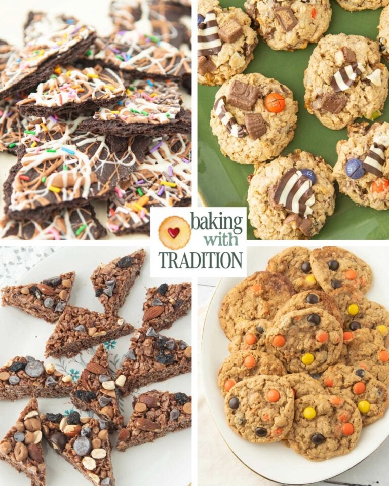 Super bowl cookies including cookie bark, monster cookies, chocolate rice krispie treats, reese's pieces cookies