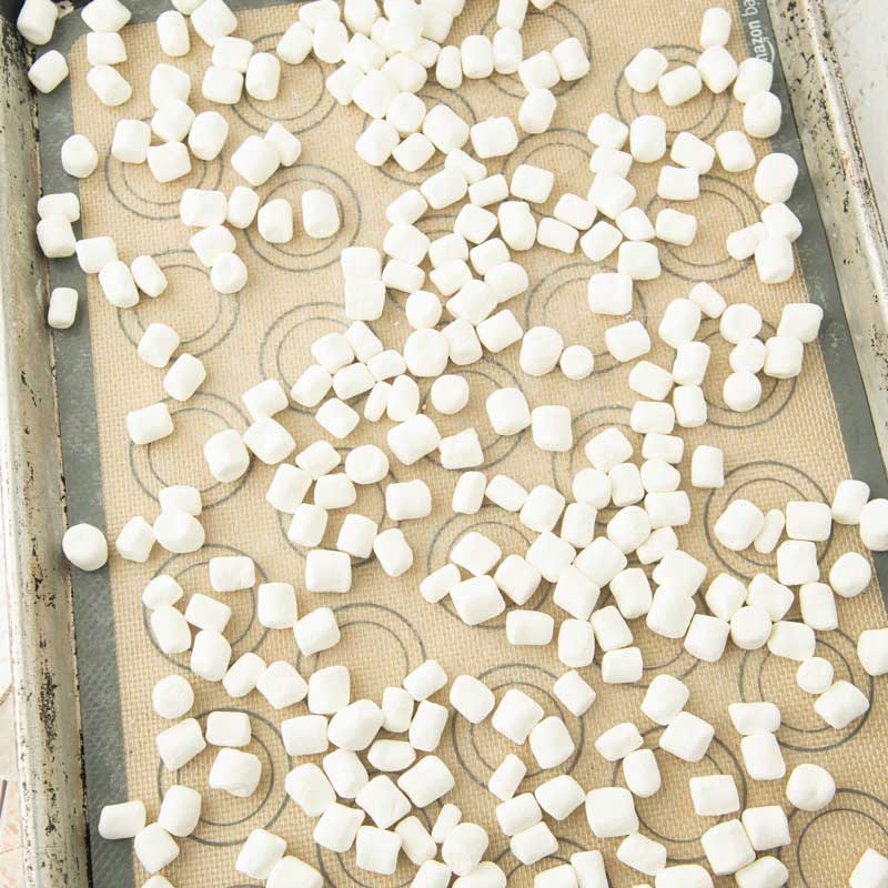 mini marshmallows on sheet tray
