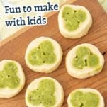 shamrock cookies on board, text overlay
