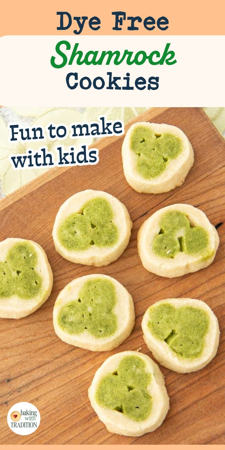 shamrock cookies on board, text overlay