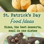 cloverleaf rolls on plate, mint brownies on plate, text overlay