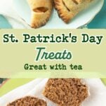 plate of apple hand pies, gingerbread muffins, text overlay