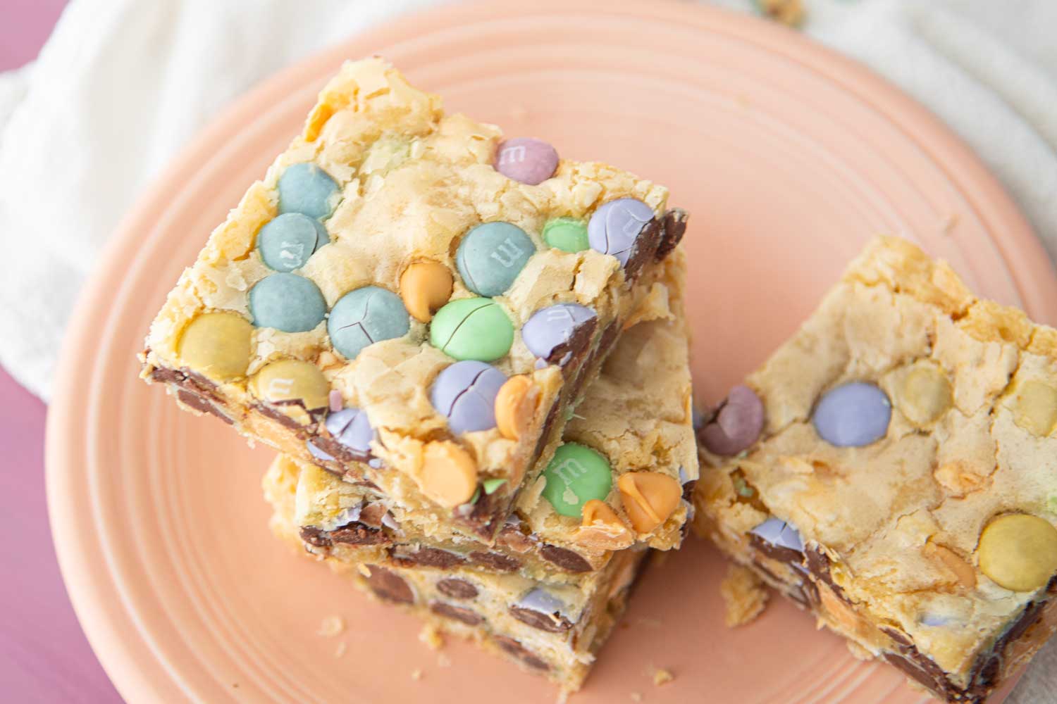closeup of stack of Easter blondies