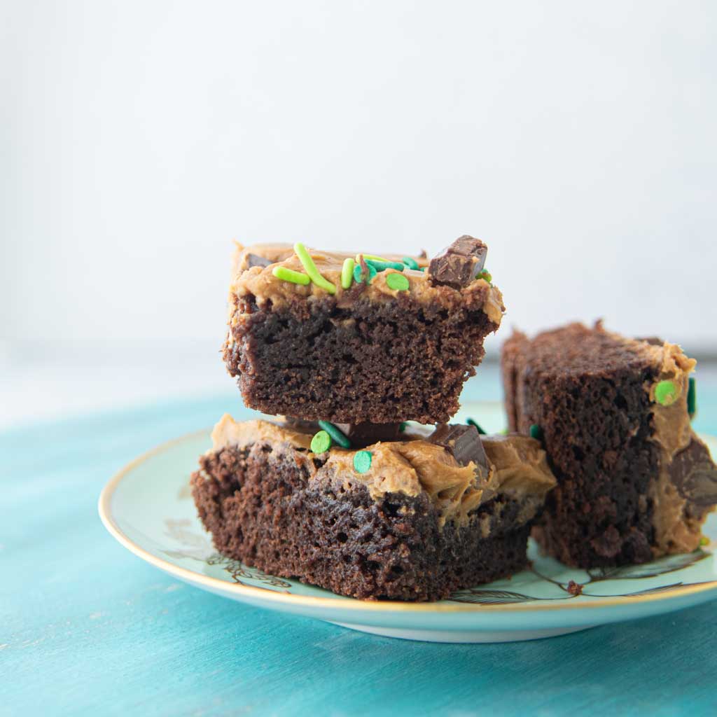 stack of irish cream brownies on plate