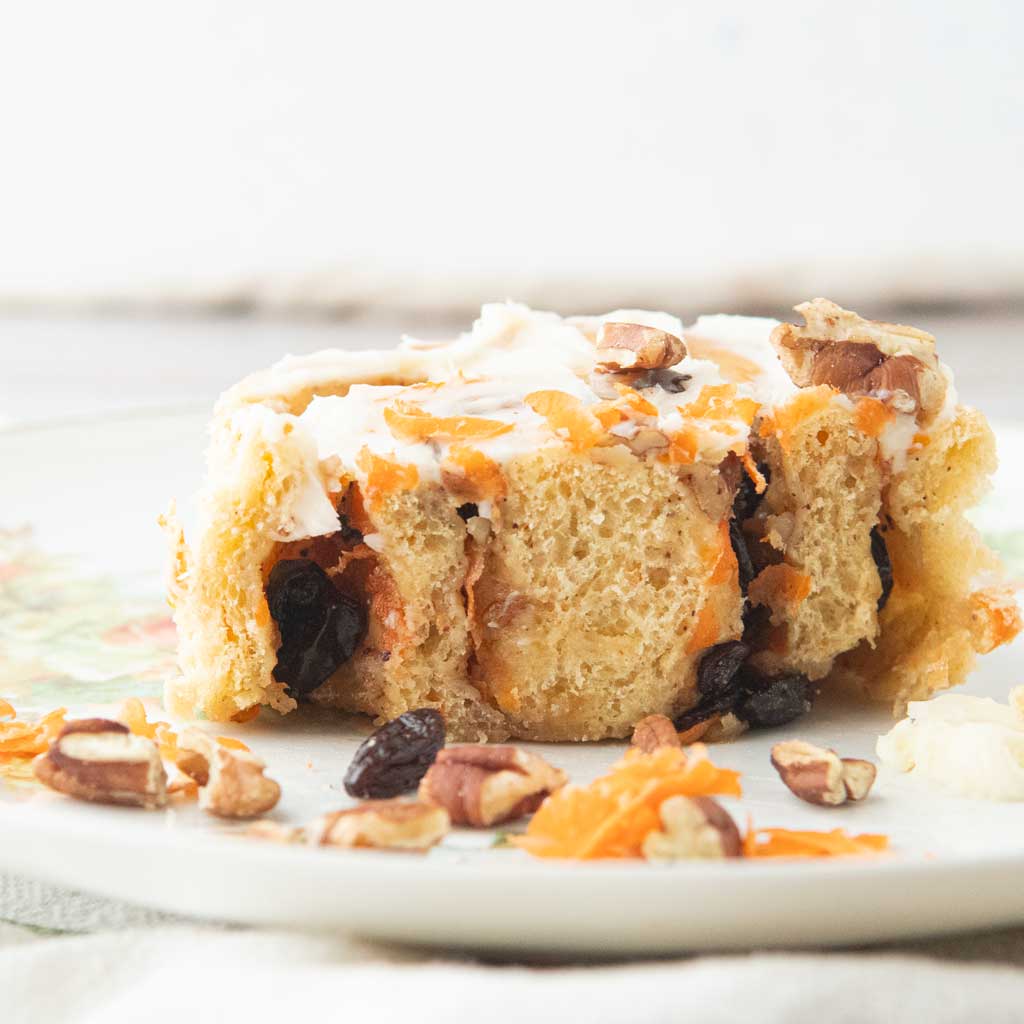 cross-section of carrot cake cinnamon roll