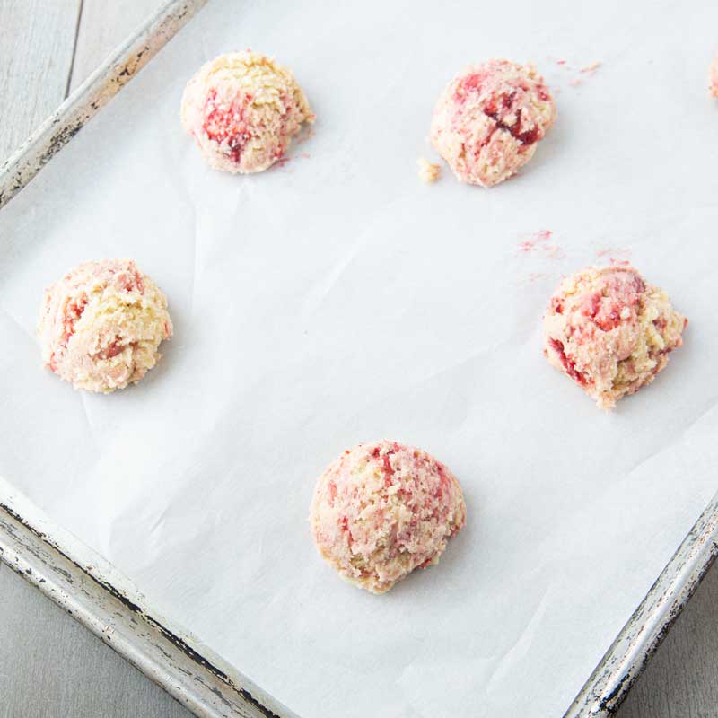 balls of strawberry shortcake cookie dough