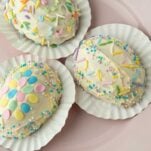 decorated mini Easter egg cakes on plate
