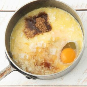 cinnamon, egg added to milk and butter