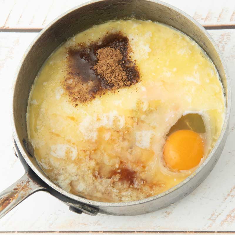 cinnamon, egg added to milk and butter
