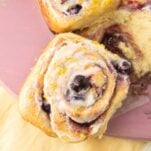 closeup of lemon blueberry roll