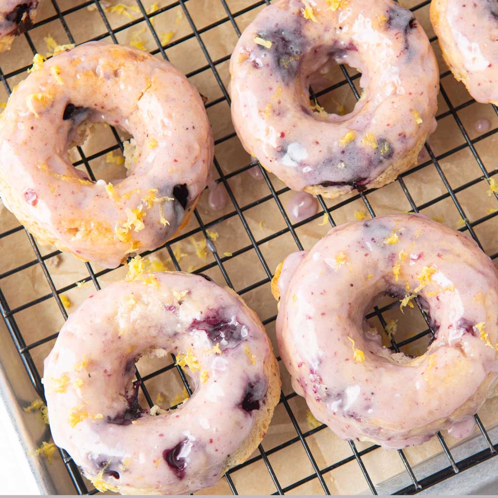 lemon blueberry donuts after glazing