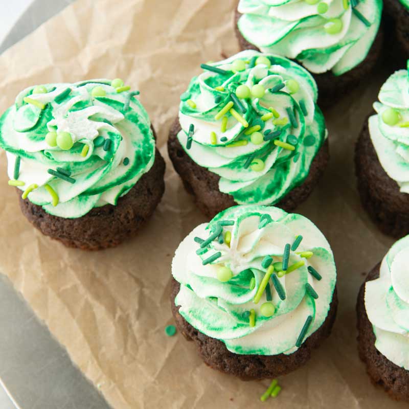 top view of guinness chocolate cupcakes on parchment