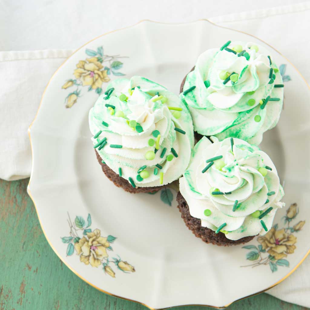 top view of guinness chocolate cupcakes on plate
