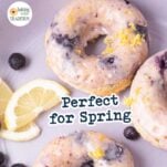 bowl of lemon blueberry donuts, text overlay
