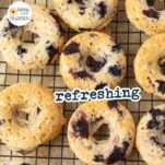 blueberry lemon donuts before glazing, text overlay