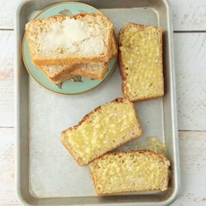 buttered bread on sheet tray