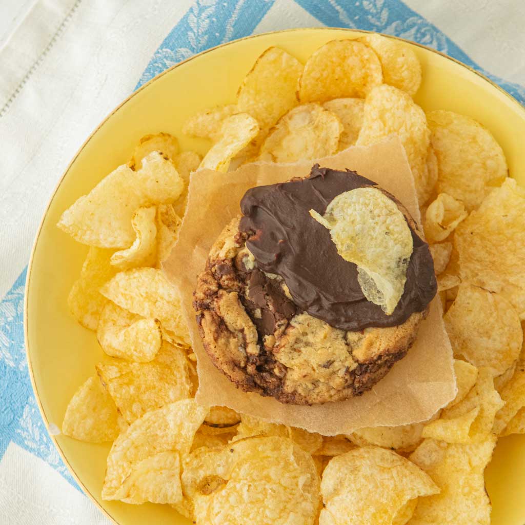 potato chip cookie in bowl of potato chips