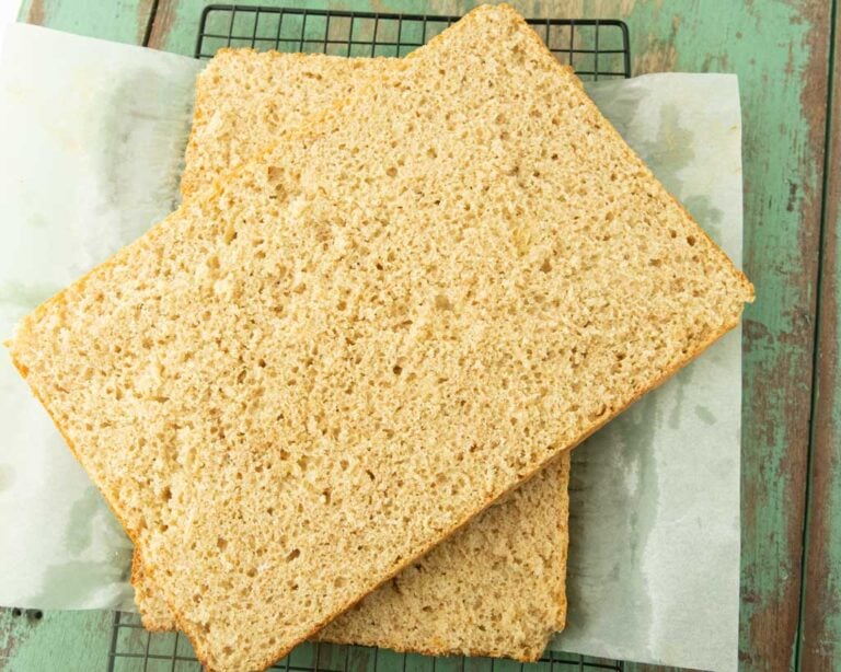 loaf of sheet pan bread, cut to expose texture