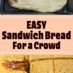 pressing dough into pan, sheet pan bread cut into slider sandwiches