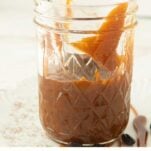 jar of coffee caramel sauce, text overlay