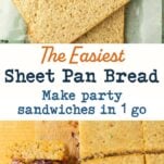 loaf of sheet pan bread, cut to expose texture,