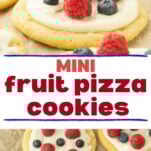 closeup of fruit pizza cookies topped with berries,