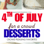red white and blue star cookies, fruit pizza cookies, m&m red white and blue bars, American flag slab pie, text overlay