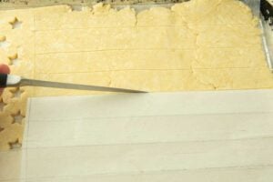 scoring dough along lines
