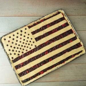 finished American flag top crust design on slab pie