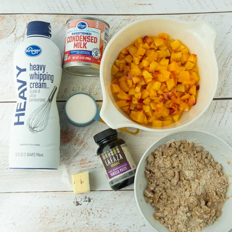 ingredients for peach crumble ice cream