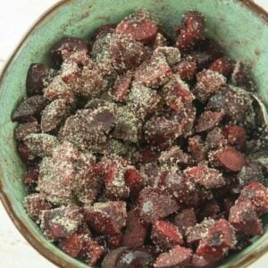 cherry pieces tossed in vanilla sugar