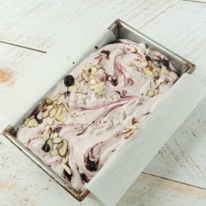 cherry swirl ice cream in pan