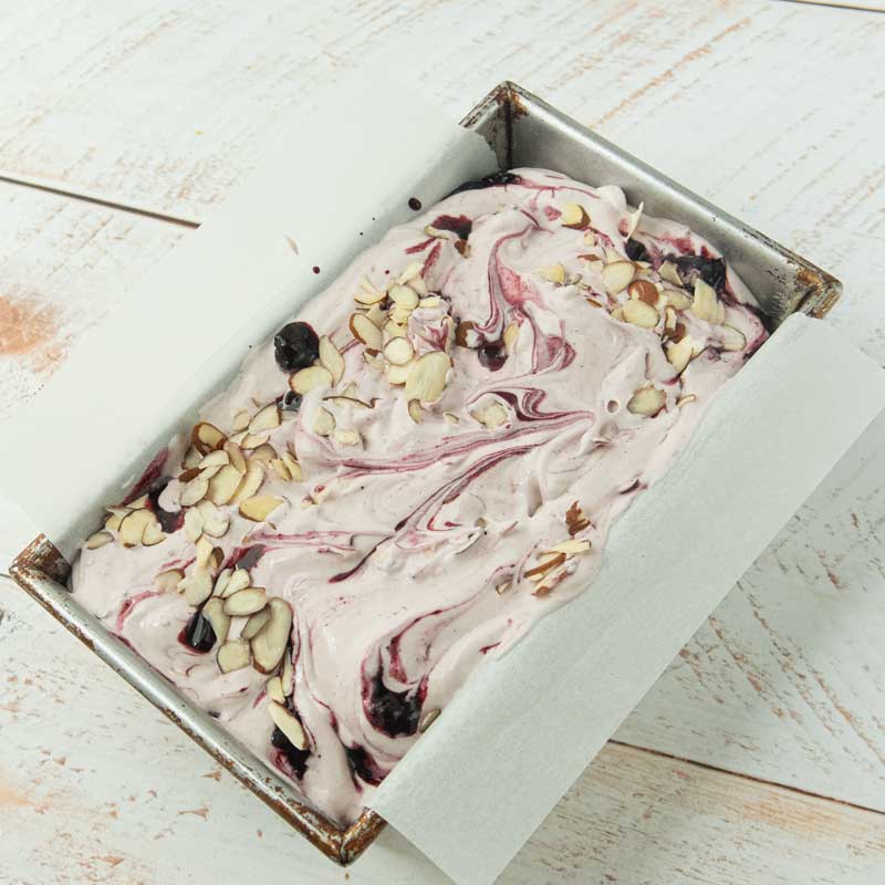 cherry swirl ice cream in pan