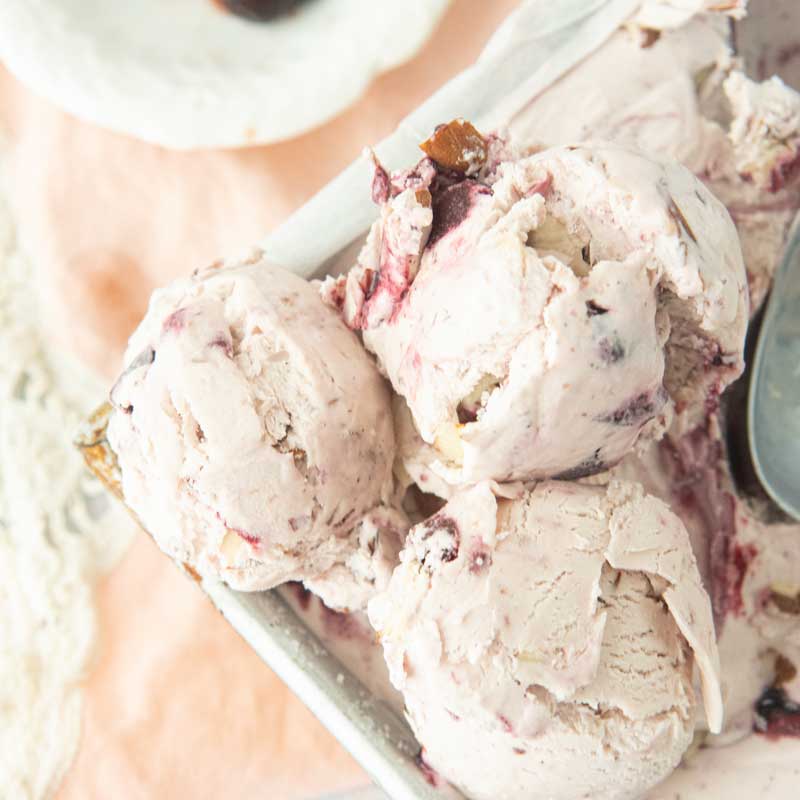 closeup of scoops of cherry ice cream