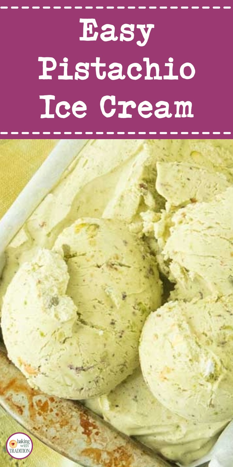 closeup of pistachio ice cream, text overlay