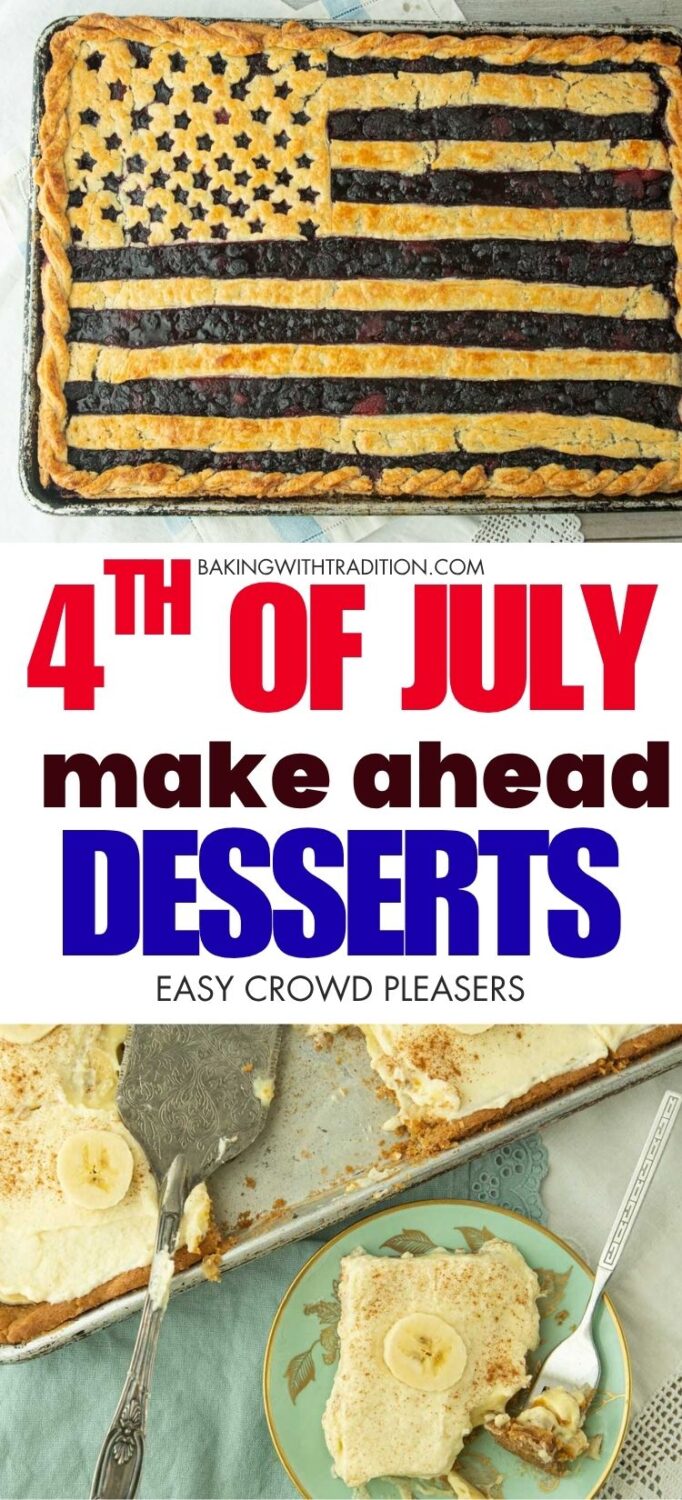 banana pudding pie, flag berry pie, text overlay