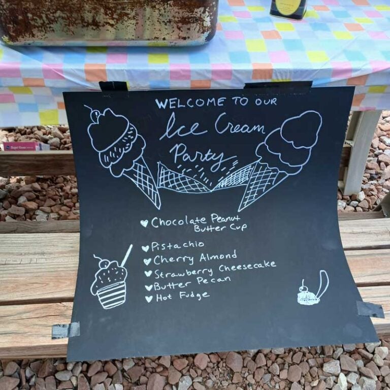 sign for ice cream party taped to table