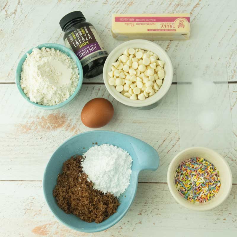 ingredients for birthday cake blondies