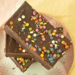 closeup of fanned slices of cosmic brownies stacked
