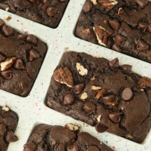 closeup of chocolate zucchini bread in silicone baking pan