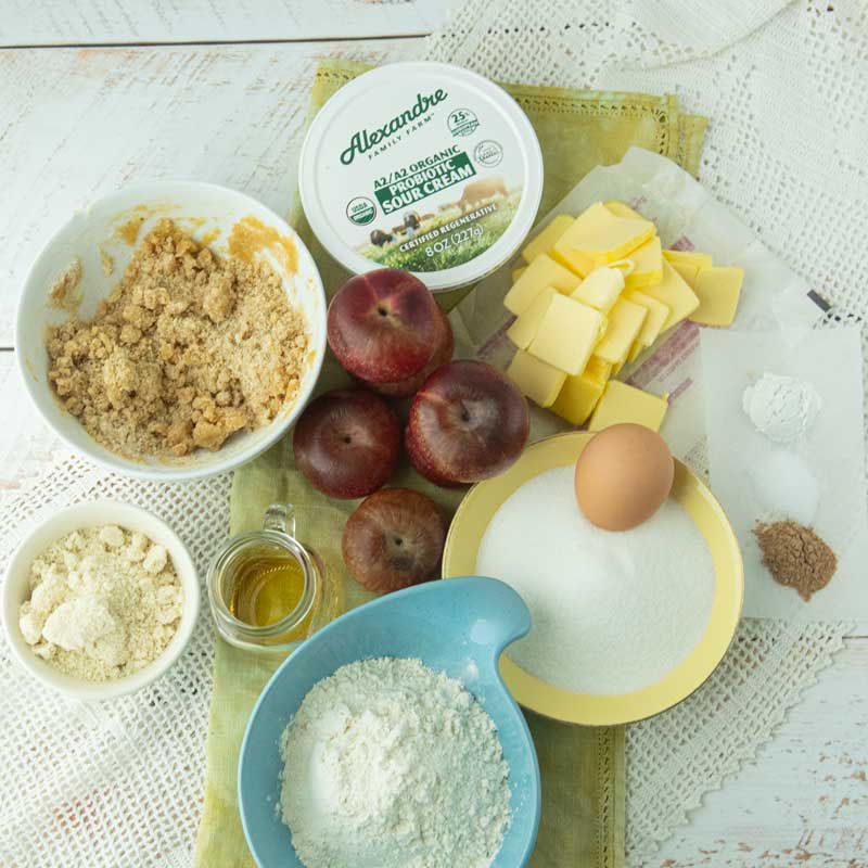 ingredients for plum cake with streusel