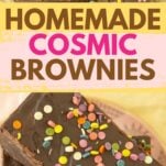 closeup of fanned slices of cosmic brownies stacked,