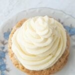 top view of swirl of ermine frosting on cookie
