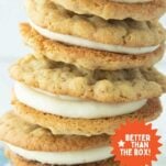 stack of oatmeal cream pies, text overlay