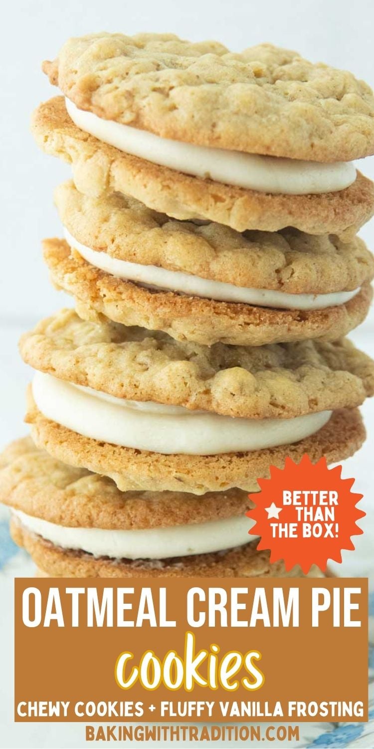 stack of oatmeal cream pies, text overlay