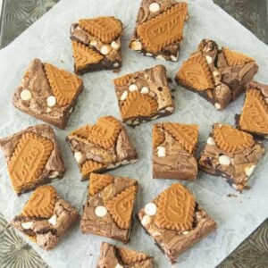 top view of cut biscoff brownies
