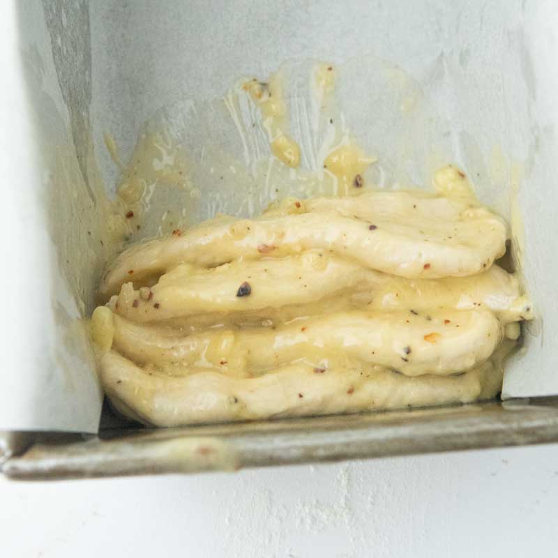 pull apart garlic bread dough stacked vertically in pan