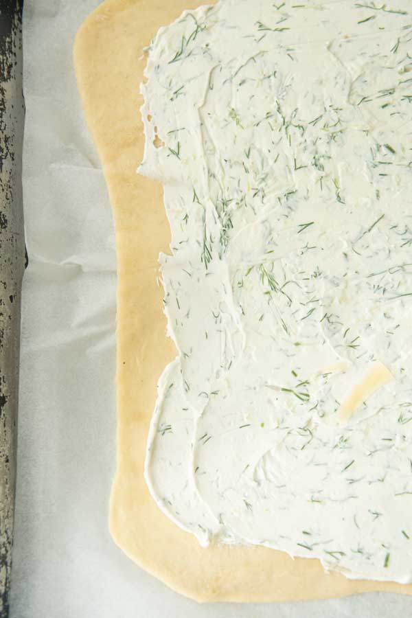 puff pastry spread with garlic dill cream cheese